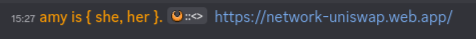 A Discord message posted by me that has the link 'https://network-uniswap.web.app/' in it, which is what gets rendered by Discord instead of the urlencoded garbage described previously